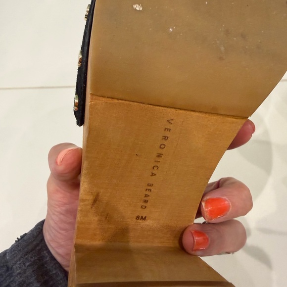 Veronica Beard Black Suede Platform Mules with Gold Accents - Picture 5 of 5